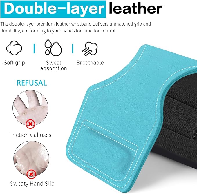 Weight Lifting Wrist Strap, Double-Layer Leather Wrist Straps for Gym Strength Training Weightlifting,Deadlift and Powerlifting, Enhance Grip Strength Neoprene Padding Gym Workout Lifting Straps Men/Women Pair
