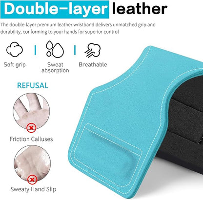 Weight Lifting Wrist Strap, Double-Layer Leather Wrist Straps for Gym Strength Training Weightlifting,Deadlift and Powerlifting, Enhance Grip Strength Neoprene Padding Gym Workout Lifting Straps Men/Women Pair