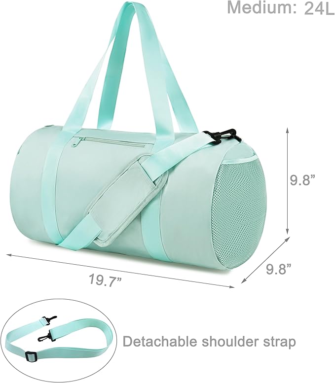 Small Gym Bag Duffel Bag for Women Men Fitness Sports Bag Workout Adjustable Detachable Shoulder Strap Lightweight Carry on Travel Duffle Bag (Green, 19" / Medium / 24L)