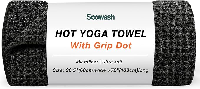 Hot Yoga Mat Towel,Microfiber Yoga Mat Towels Non Slip for Hot Yoga Absorbent Microfiber Sweat Anti-Slip Grip Injury Free,26.5" X 72" -Pilates Gear,Exercise,Fitness Black