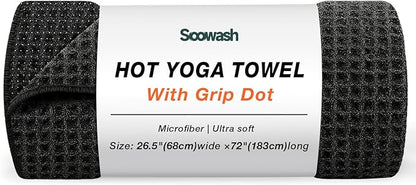 Hot Yoga Mat Towel,Microfiber Yoga Mat Towels Non Slip for Hot Yoga Absorbent Microfiber Sweat Anti-Slip Grip Injury Free,26.5" X 72" -Pilates Gear,Exercise,Fitness Black