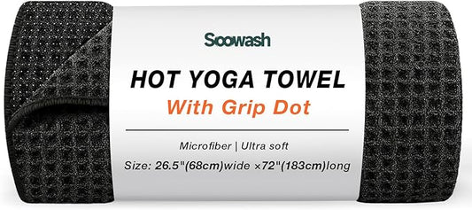 Hot Yoga Mat Towel,Microfiber Yoga Mat Towels Non Slip for Hot Yoga Absorbent Microfiber Sweat Anti-Slip Grip Injury Free,26.5" X 72" -Pilates Gear,Exercise,Fitness Black