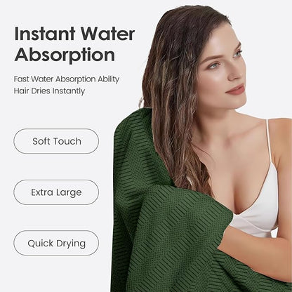 JML Microfiber Bath Towels Set of 4, Large Bathroom Towel for Adult, 30" x 60", Soft, Super Absorbent and Fast Drying, Use for Hair Wrap, Sport, Fitness, Yoga, Diamond Cross Grid Olive-Green
