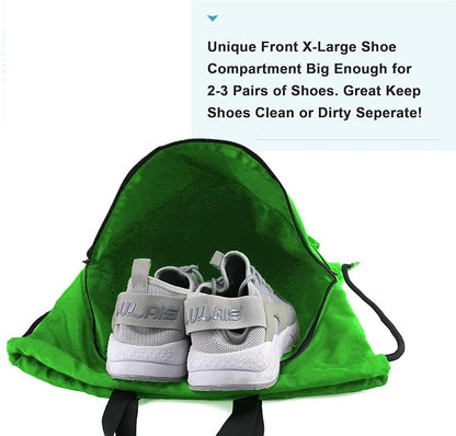 BeeGreen Drawstring Backpack Bag with Shoe Compartment, X-Large Black Gym Sports String Cinch Backpack