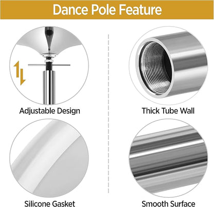 Yaheetech Professional Dance Pole Spinning Static Dancing Pole Portable Removable 45mm Dance Pole Kit for Exercise Club Party Pub Home w/Tools, Silver/Gold