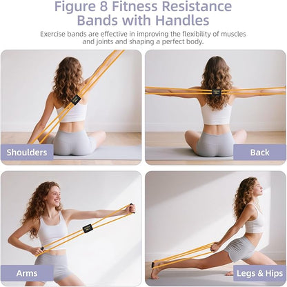 Figure 8 Resistance Bands with Handles for Women Men, Exercise Bands for Back, 8 Shaped Resistance Bands for Arms, Shoulder, Leg Stretching, Physical Therapy, Yoga, Pilates, Home Gym Workout Equipment