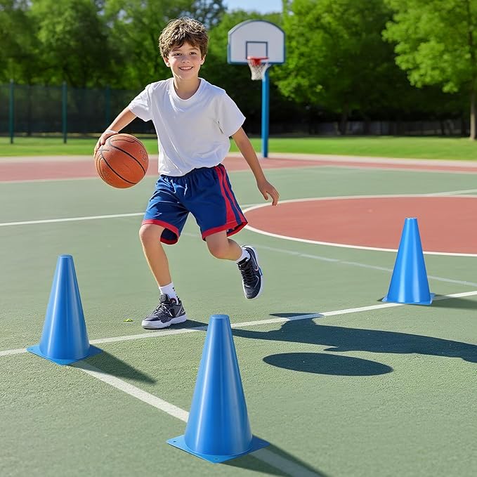 24pcs Cones 9 Inch Soccer Cones and Plastic Traffic Cones, Durable Cones for Sports Training, Ideal for Soccer, Basketball, Football, Skating, and Agility Drills Practice