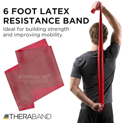 THERABAND Professional Latex Resistance Bands, Individual 6 Ft Elastic Band for Upper & Lower Body Exercise, Physical Therapy, Pilates, At-Home Workouts, 6 Foot Band, Red, Medium, Level 3