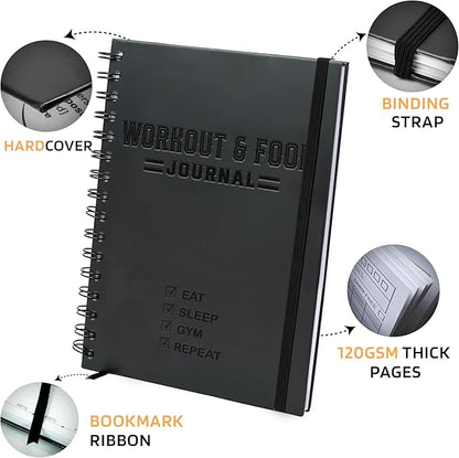 Nextnoid Hardcover Fitness & Food Journal - Nutrition & Workout Planner for Men & Women - A5 Sturdy Workout Log Book to Track Diet, Gym & Home Workouts - Purple