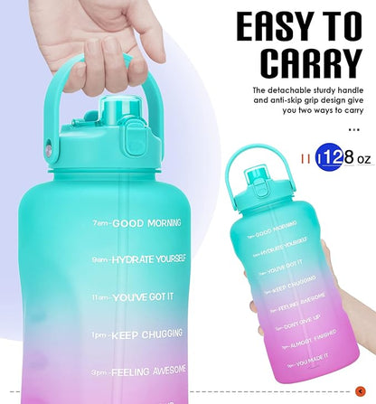 HydroPal 1 Gallon Water Bottles with Straw, 128 oz Water Bottle BPA Free Innovative 2-IN-1 Lid Gym Bottle with Times to Drink Motivational, Large for Sports Fitness Camping Water Jug （13.8X5.5 inch）