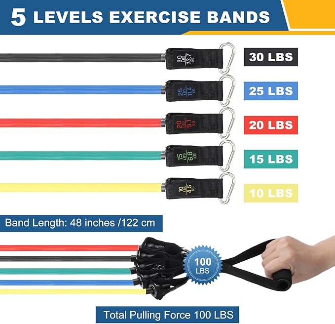 Resistance Bands Set, Exercise Bands for Working Out with Door Anchor/Handle/Ankle Strap/Pouch