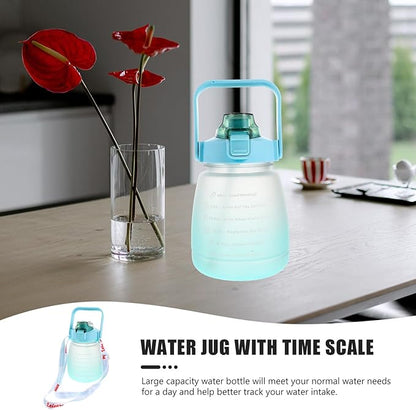 Hemoton Large Capacity Outdoor Fitness Water Jug 1200ml Matte Green Water Bottle with Time Scale for Gym and Sports