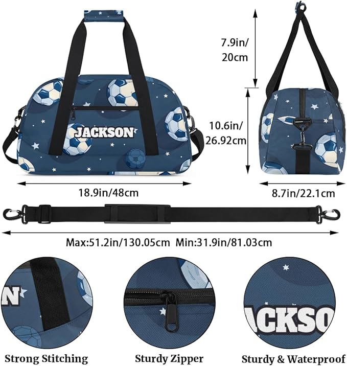 Personalized Soccer Gym Duffel Bags for Kids Boys with Custom Name Sport Bags for Training Travel Overnight Weekender