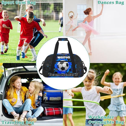 Personalized Sports Soccer Duffel Bags for School Boys, Custom Kids Name Number Duffle Gym Bag Sport Players FitnessTravel Weekender Lightweight Bags, Black Red Color