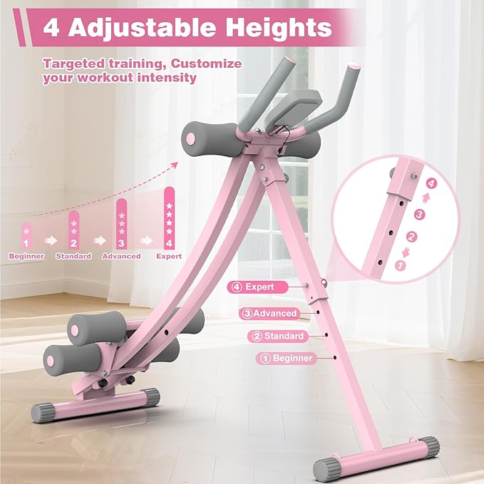 Ab Workout Equipment, Ab Machine for Women, Adjustable Core Abdominal Exercise Fitness Equipment, Foldable Waist Trainer Ab Crunch Home Gym Systems for Beginners