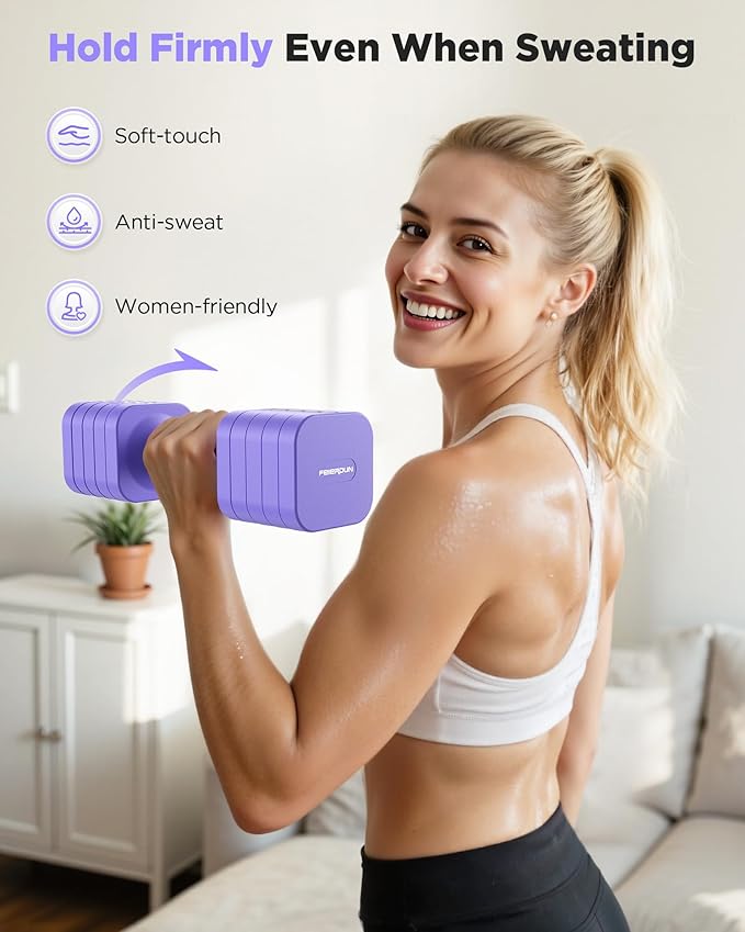 FEIERDUN 5-in-1 Adjustable Dumbbell Set of 2, 12LBS/20LBS Hand Weights for Women, Men, 1s-Adjust Dual-Stable Dumbbell Set for Women Home Gym & Outdoor