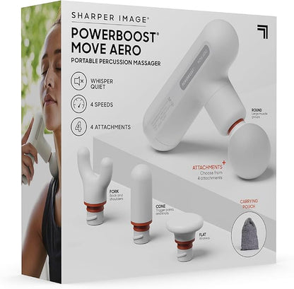 Sharper Image Powerboost Move Aero 3.0 – Mini Percussion Massage Gun| Updated Soft-Touch Design, Carrying Bag, 4 Nodes| Portable Full Body Back & Shoulder Massager| Deep Tissue Massage Tool Gift