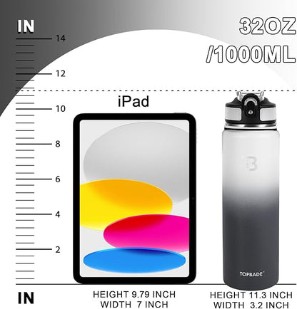 32oz Insulated Water Bottle with Straw Lid & Spout Lid & Paracord Handle, Stainless Steel Water Bottle Wide Mouth, Double Wall for Women Men Gym Fitness Outdoor