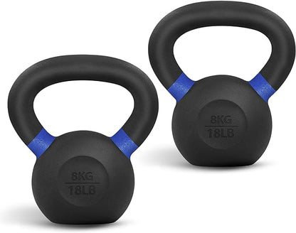 Yes4All Powder Coated Kettlebell, Cast Iron Core Kettlebells with Non-Slip Handle & Flat Bottom for Conditioning, Heavy Duty for Strength Training, 9lb to 71lb - Single & Pair