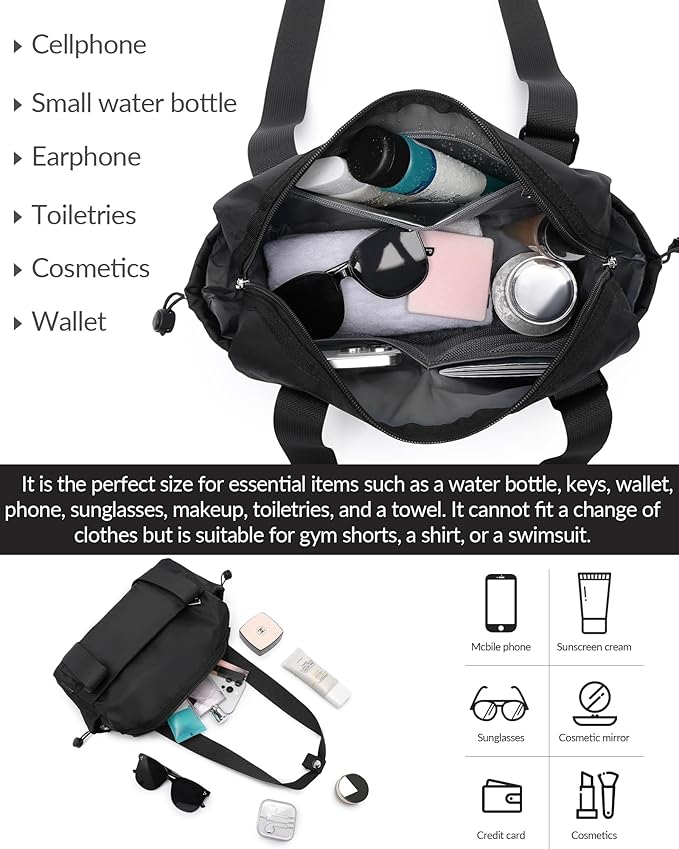 Small Gym Bag for Women Mini Duffle Bag with Wet Compartment, Lightweight Waterproof Cute Tote for Girls Workout Sport Travel, Black