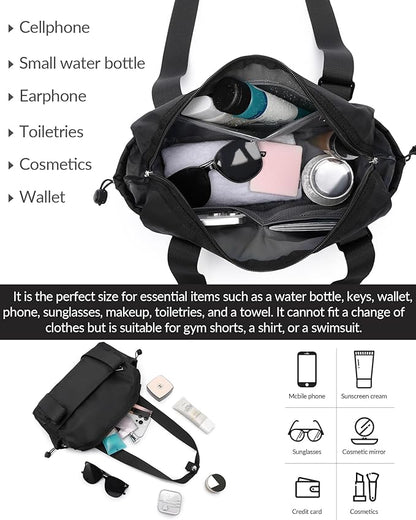 Small Gym Bag for Women Mini Duffle Bag with Wet Compartment, Lightweight Waterproof Cute Tote for Girls Workout Sport Travel, Black