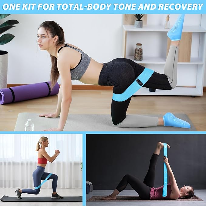 16 Pcs Home Pilates Kit for Women Resistance Band, Stretching Band, Non Slip Socks, Yoga Fascia Balls, Stretch Belt in Sections, Balanced Cushions, Hip Belt and Drawstring Bag