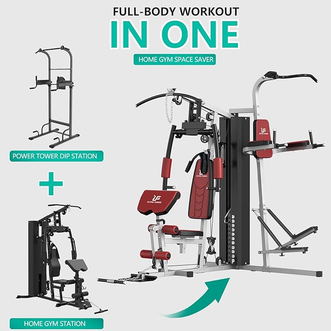 Multifunctional Home Gym Equipment Workout Station with Pulley System, Arm, and Leg Developer for Full Body Training