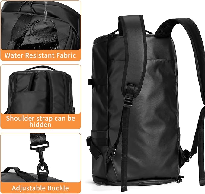 Duffel Bag with Shoe Compartment Travel Backpack Men and Women Waterproof for Gym Motorcycle Helmet (Black)