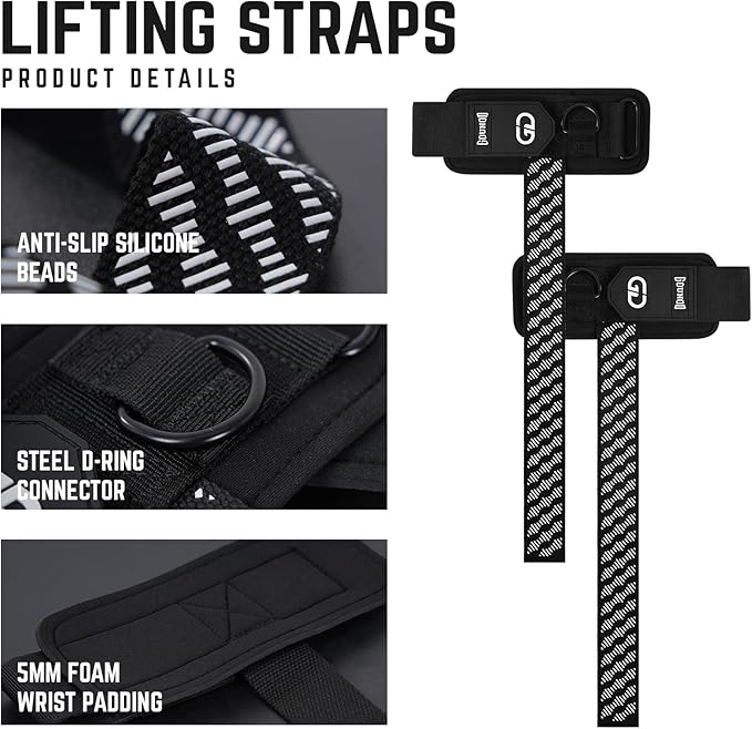 GOUNOD Lifting Wrist Straps with D Ring for Weightlifting & Gym – Heavy Duty Padded Wrist Support for Men & Women – Non-Slip Hand Grip Straps for Deadlifts, Pull Ups, Cable Machines & Bodybuilding