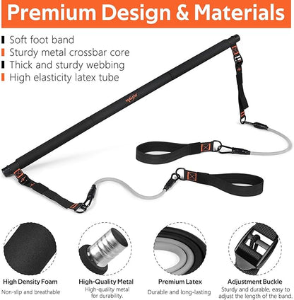 Pilates Bar Kit with Resistance Bands, 3-Section Multifunctional Yoga Pilates Bar with Metal Adjustment Buckle.Portable Pilates Equipment for Women & Men Full-Body Workouts at Home Gym