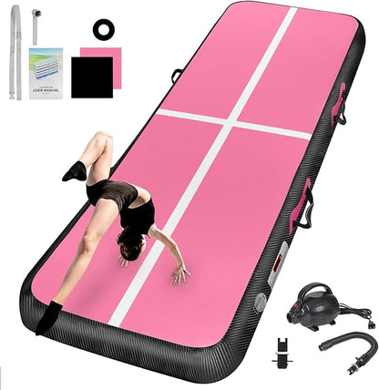 Inflatable Gymnastics Mat 10ft/13ft/16ft/20ft/ Air Tumbling Track Mats 4/8 inches Thick for Home Use/Training/Cheerleading/Yoga/Water with Pump