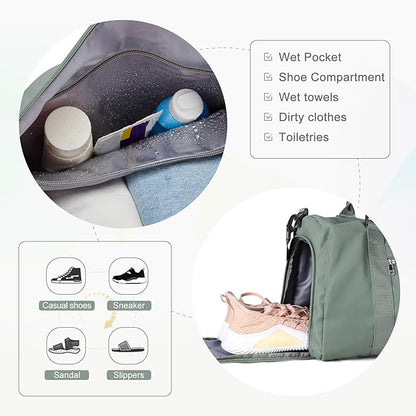 Gym Bagsfor Women with Shoes Compartment,Small Duffel BagsSport Bags with Toiletry Bags Overnight Travel Tote Bags Weekender Carry on Bag Personal Item Bag for Airlines Dark Green