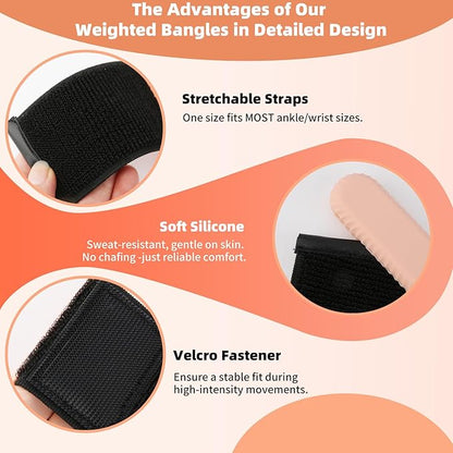 Wrist Weights, Silicone Adjustable Ankle Weights for Women Men - Strengthen Arms and Legs Ideal for for Home Gym Workout, Running, Yoga, Pilates, Barre, Exercise, Strength Training