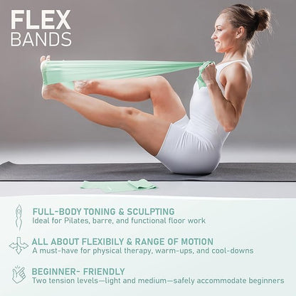 Pilates Kit, 15-Inch Pilates Ring with 1x Core Ball, 3X Resistant Loops and 2X Flex Bands, Home Pilates Equipment Set and Mat Pilates Essential Kit