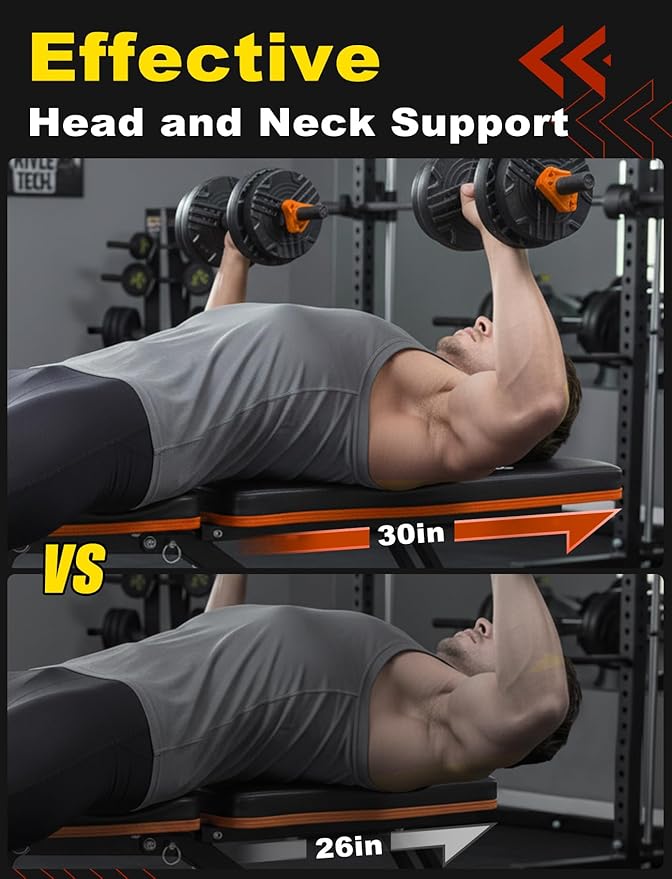 LINODI Adjustable Weight Bench for Home Gym，Foldable Incline Decline Flat Workout Bench for Full Body Strength Training, Dumbbell Press & Ab Exercises