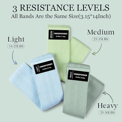 Wide Fabric Resistance Bands for Working Out, 3 Level Non-Slip Exercise Booty Bands for Women & Men Leg and Glutes with Hair Ties and Tape Measure - for Home Gym Workout, Yoga, Pilates