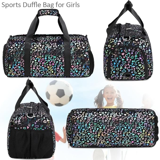 Duffle Bag for Girls Fluffy Dance Bag for Girls Ballet Bag Girls Sports Gym Bag Water Resistant Travel Duffle Bags with Shoes Compartment Wet Pocket