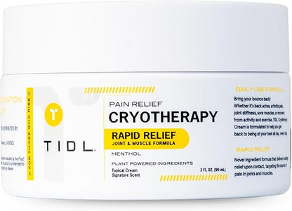 TIDL Cryotherapy Pain Relief Cream, 3 Oz, Targeted Neck Pain, Joint & Muscle Pain Relief with Organic, Plant-Based Menthol, Instant Cooling for Sport & Post Workout Full Body Recovery