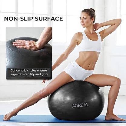 Yoga Ball, Exercise Ball for Working Out, Anti-Burst and Slip Resistant for Physical Therapy, Birthing, Stretching, Flexible Seating, Home Gym, with Pump (L: 23-26ines/58-65cm)