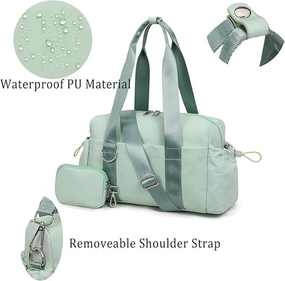 Everyday Mini Gym Bag for Women 2.0, Small Tote with Zipper Compartment Waterproof Travel Duffle Cute Handbag Workout Carry On with Removeable Shoulder Strap & Coin Wallet Easy to Clean - Green