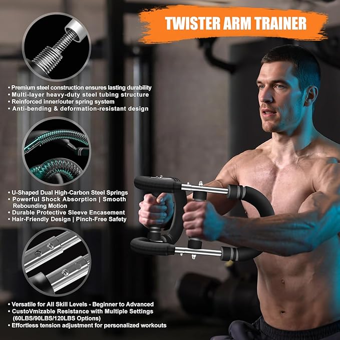 Twister Arm Trainer for Men, Arm Trainer with Chest Workout Equipment|Multi-Functional Advanced Challenges-Adjustable Double Steel Spring Home Gym Fitness Equipment Enhance Upper Body Muscle Strength
