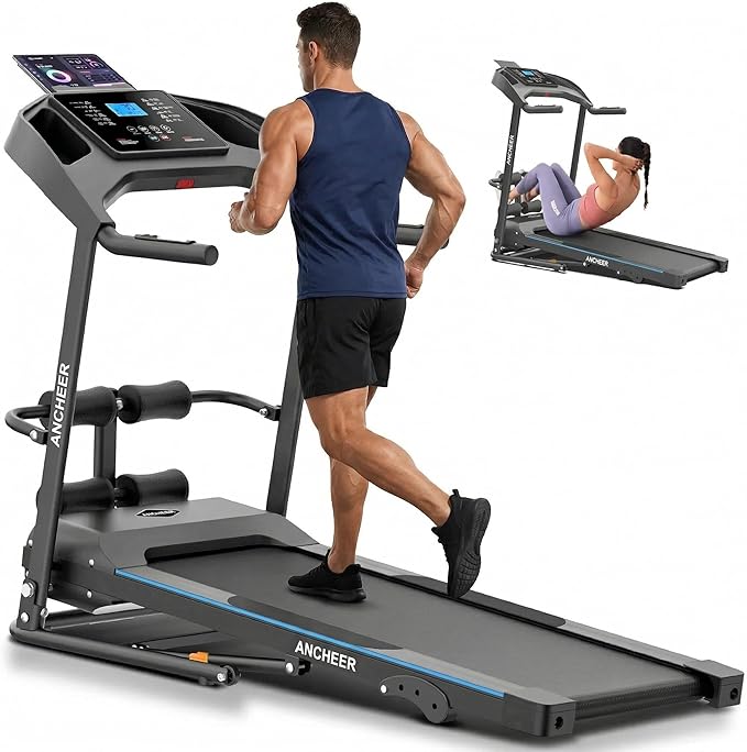 Treadmill with Incline & Sit Up Bench, Smart Treadmills for Home with Body Fat Measurement & Heart Rate Sensor, 3.5HP Foldable Heavy Duty Treadmill 350 LB Capacity Multifunction Exercise Equipment