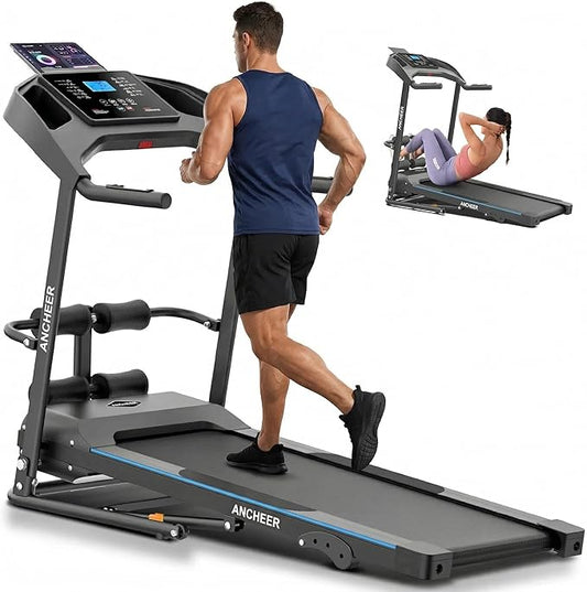 Treadmill with Incline & Sit Up Bench, Smart Treadmills for Home with Body Fat Measurement & Heart Rate Sensor, 3.5HP Foldable Heavy Duty Treadmill 350 LB Capacity Multifunction Exercise Equipment