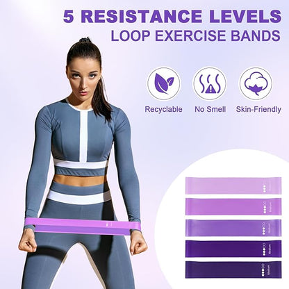 Poen 10 Pcs Pilates Ring Set Include 2.2lb *2 Dumbbells 10" Yoga Exercise Ball 12" Pilates Ring 5-40lb Resistance Bands Elastic Band and Drawstring Backpack Set for Women Home Workouts