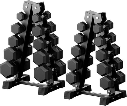 RitFit 250LB/300LB/350LB/550LB/650LB Rubber Hex Dumbbell Sets with Weights Rack, Multiple Color Choices Available, Great Gym Equipment for Home, Strength Training, Workouts