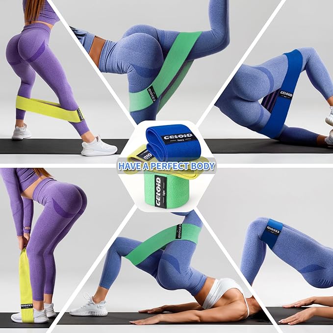 Resistance Bands Set, Exercise Bands with Non-Slip Design for Hips & Glutes, 3 Levels Workout Bands for Women and Men, Booty Bands for Home Fitness, Yoga, Pilates