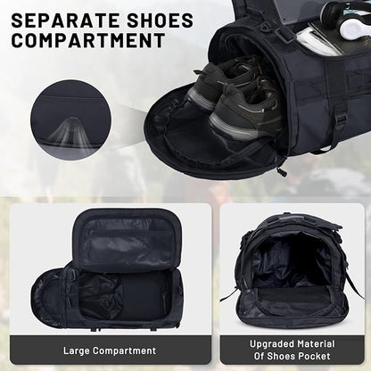 MIER Large Duffel Backpack Sports Gym Bag with Shoe Compartment, Heavy Duty and Water Resistant, Black, 60L
