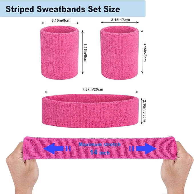 Sweatbands Headband and Wrist Set, Cotton Sweat Band for Athletic Men and Women, Sweatbands Sports Headbands for Working Out, Running, Basketball, Tennis, Yoga