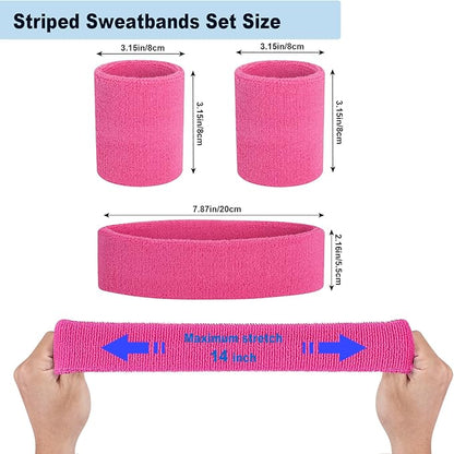 Sweatbands Headband and Wrist Set, Cotton Sweat Band for Athletic Men and Women, Sweatbands Sports Headbands for Working Out, Running, Basketball, Tennis, Yoga