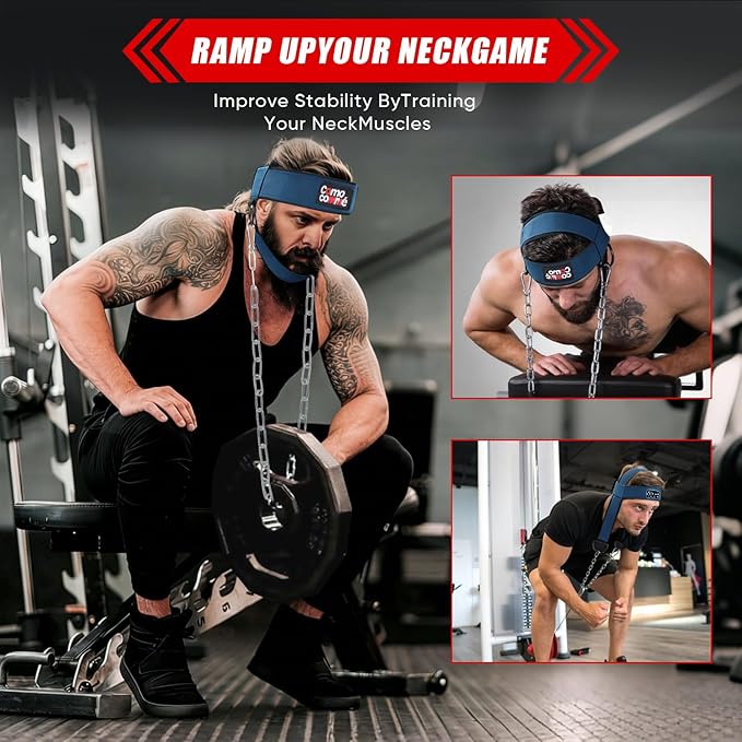 Fitness Neck Head Harness Trainer for Men and Women, Neck Exerciser with 29" Heavy Duty Steel Chain for Safely Lifting, Adjustable Neoprene Neck Exerciser for Weight Lifting, Home and Gym Use